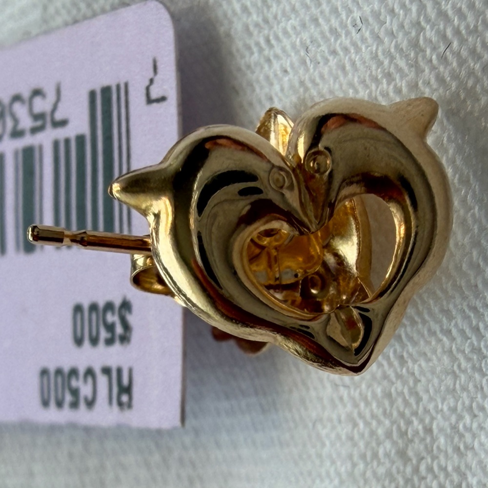 🐬 (HBC) Fine Gold Jewelry - Dolphin Heart Earrings - Brand New, Never Worn ✨